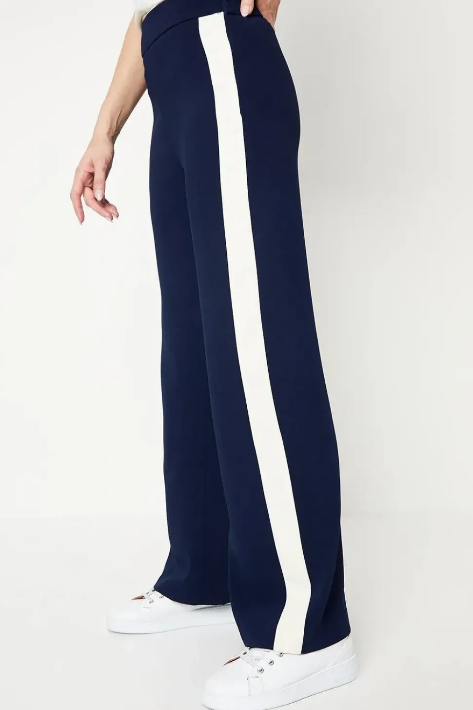 Premium Petite Side Stripe Elastic Wide Leg Trouser
