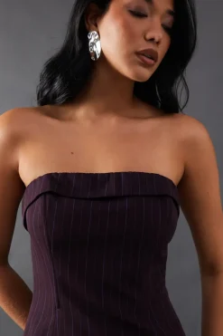 Premium Pinstripe Bandeau Fold Over Bandeau Top