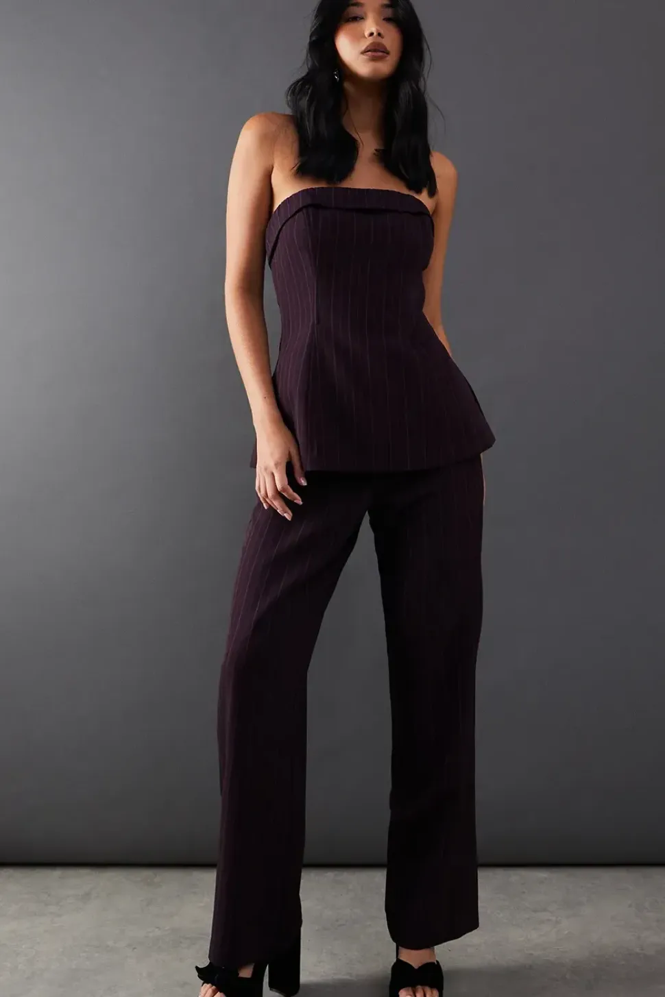 Premium Pinstripe Bandeau Fold Over Bandeau Top