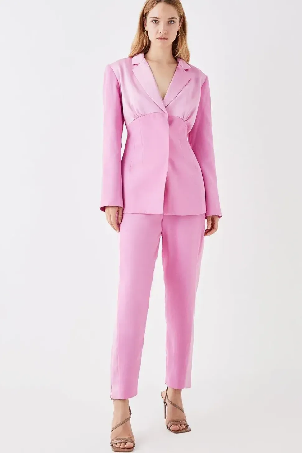 Premium Pleat Detail Contrast Satin Blazer