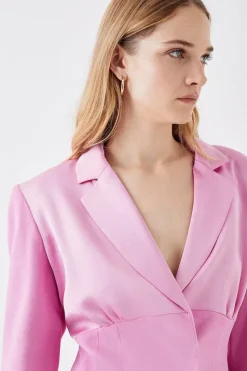 Premium Pleat Detail Contrast Satin Blazer