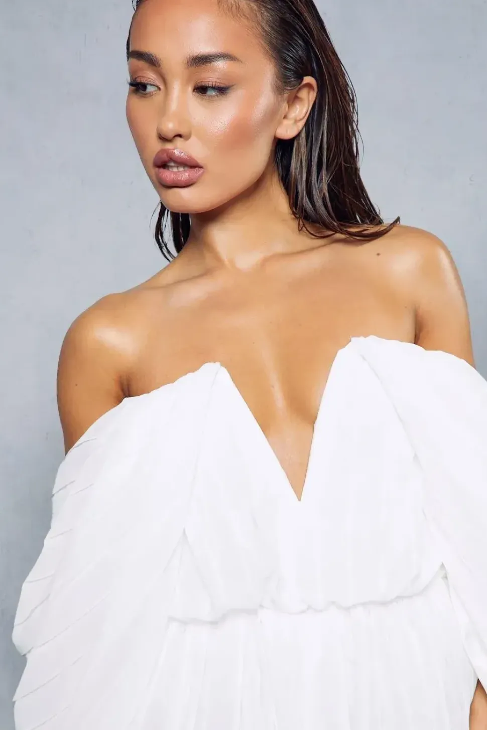 Premium Pleated Plunge Volume Sleeve Puffball Playsuit