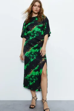 Premium Printed Midi Dress With Side Split