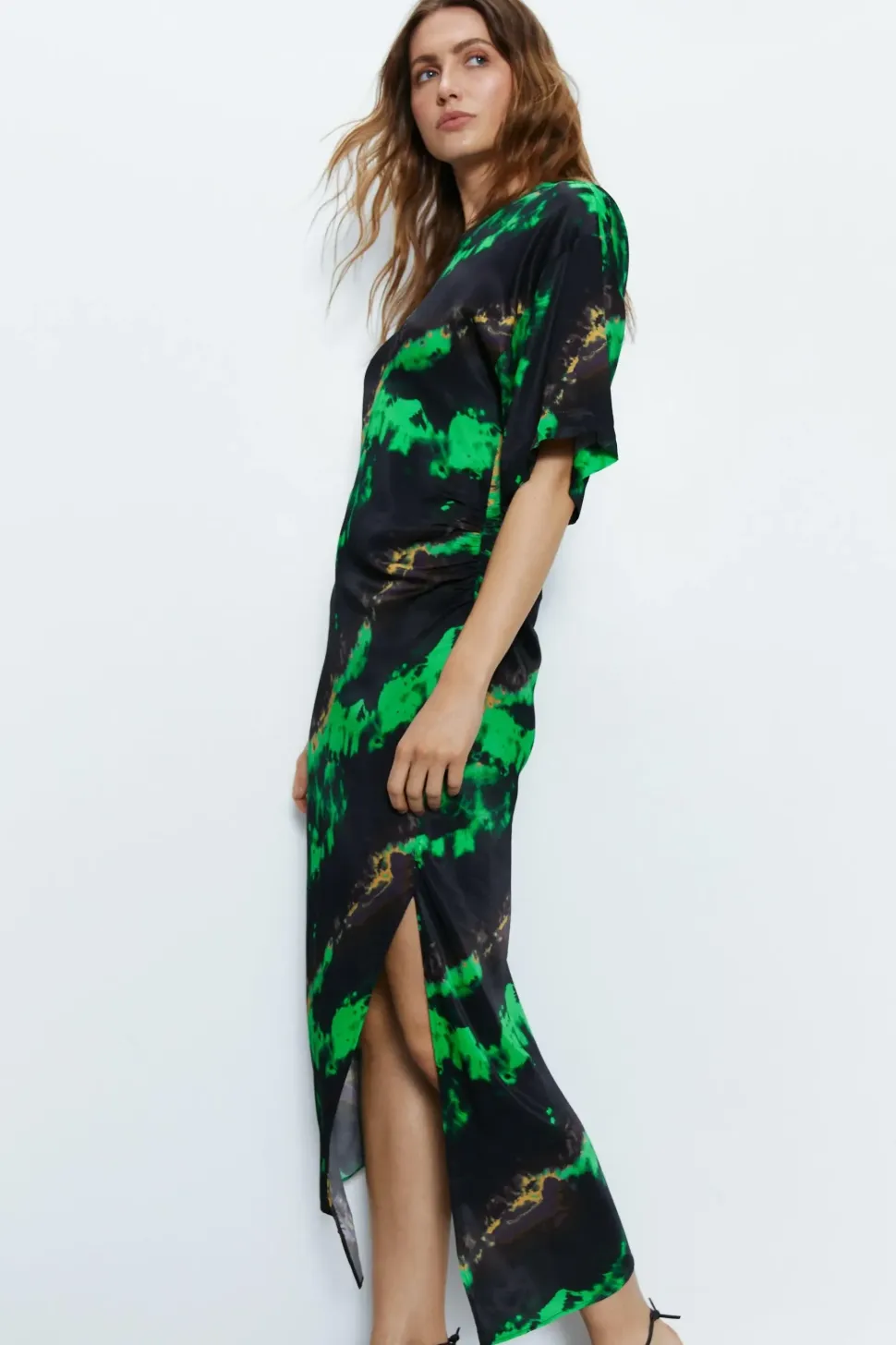 Premium Printed Midi Dress With Side Split