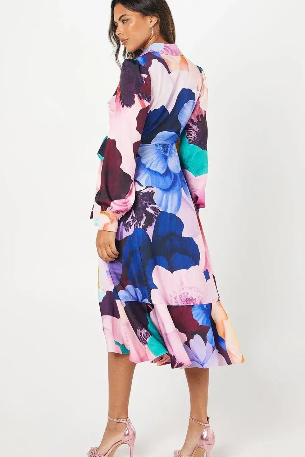 Premium Printed Satin Wrap Dress
