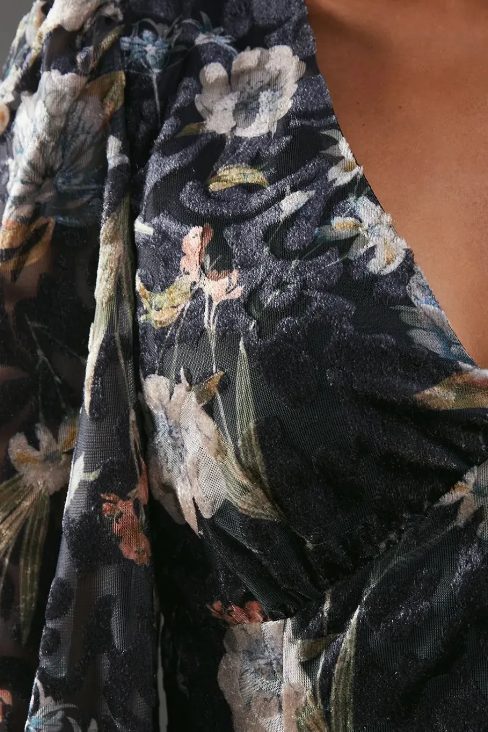 Premium Printed Velvet V Neck Midi Tea Dress