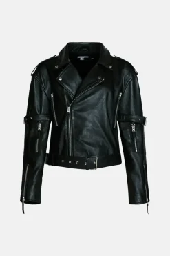 Premium Real Leather Buckle Detail Jacket