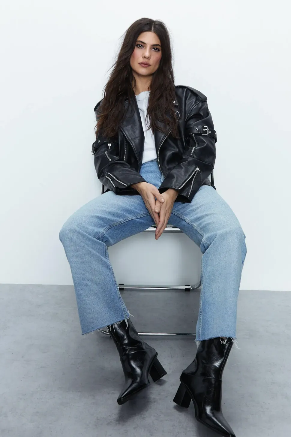 Premium Real Leather Buckle Detail Jacket