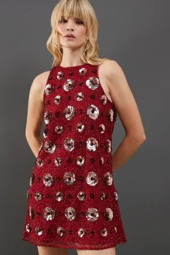 Premium Rose Hand Embellished Sequin Racer Mini Dress