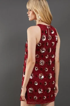 Premium Rose Hand Embellished Sequin Racer Mini Dress