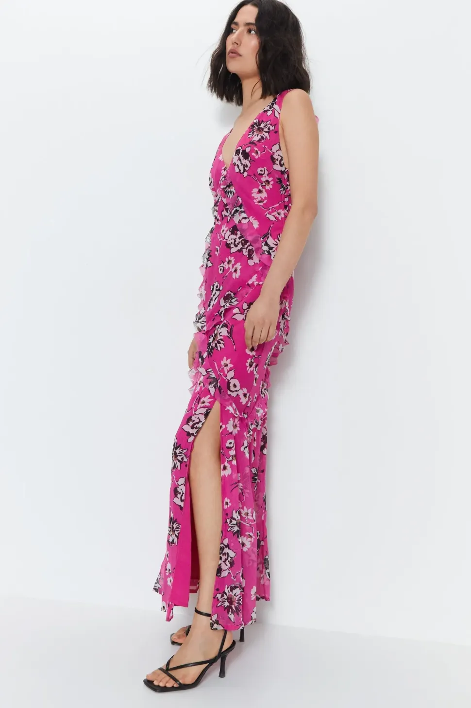 Premium Ruffle Detail Floral Maxi Dress