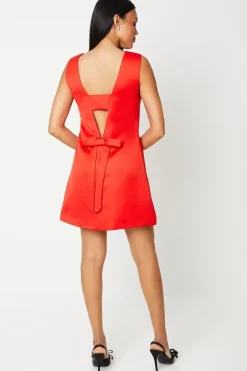 Premium Satin Bow Back Mini Shift Dress