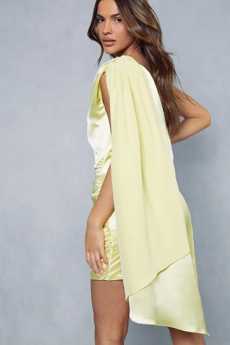 Premium Satin Cape Detail Asymmetric Mini Dress