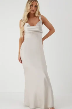 Premium Satin Cowl Neck Fishtail Maxi Dress