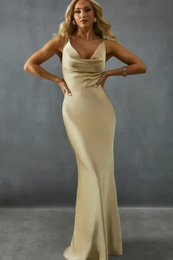Premium Satin Cowl Neck Fishtail Maxi Dress