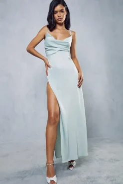 Premium Satin Cowl Neck Maxi Dress