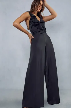 Premium Satin Frill Wide Leg Jumpsuit