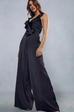 Premium Satin Frill Wide Leg Jumpsuit