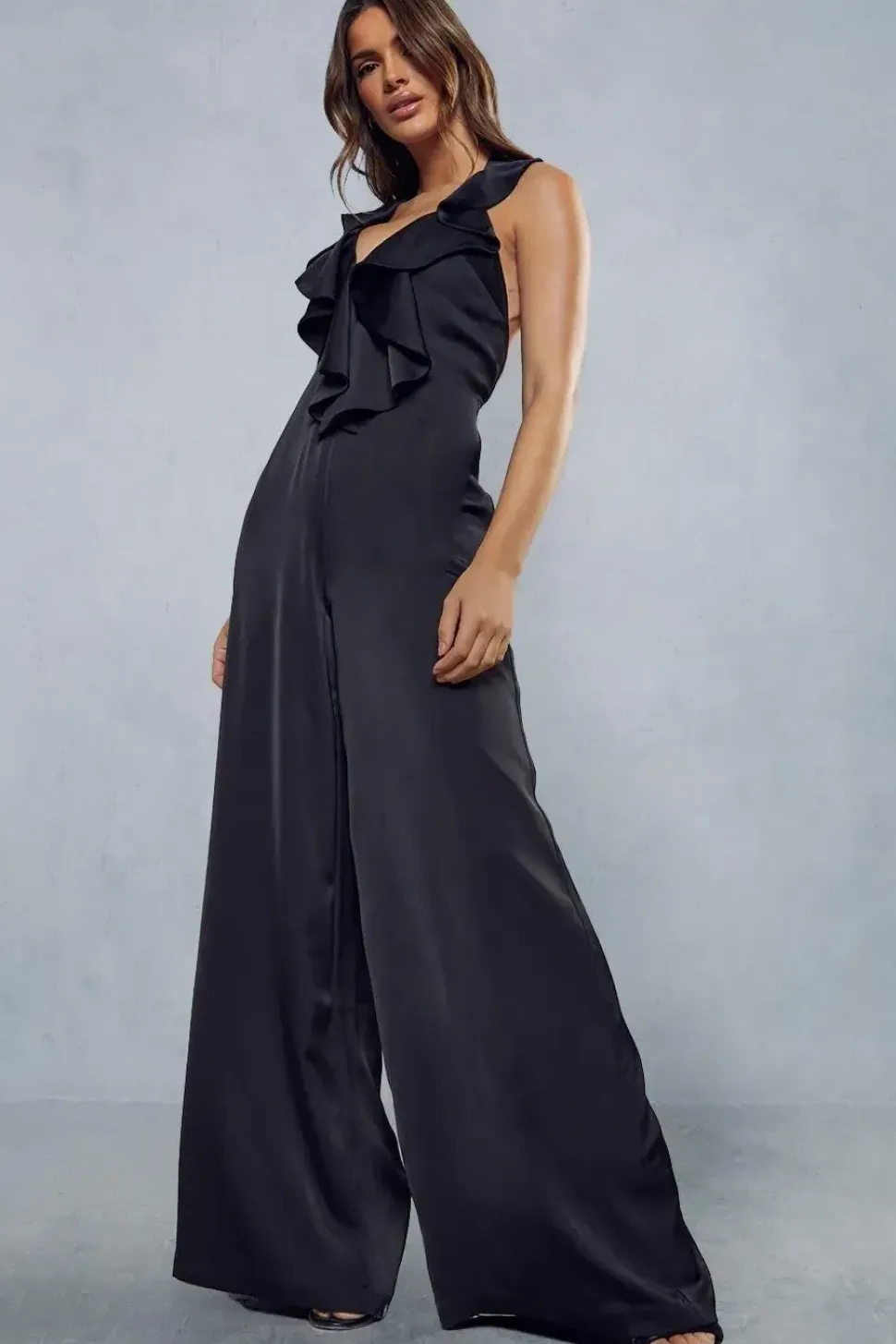 Premium Satin Frill Wide Leg Jumpsuit