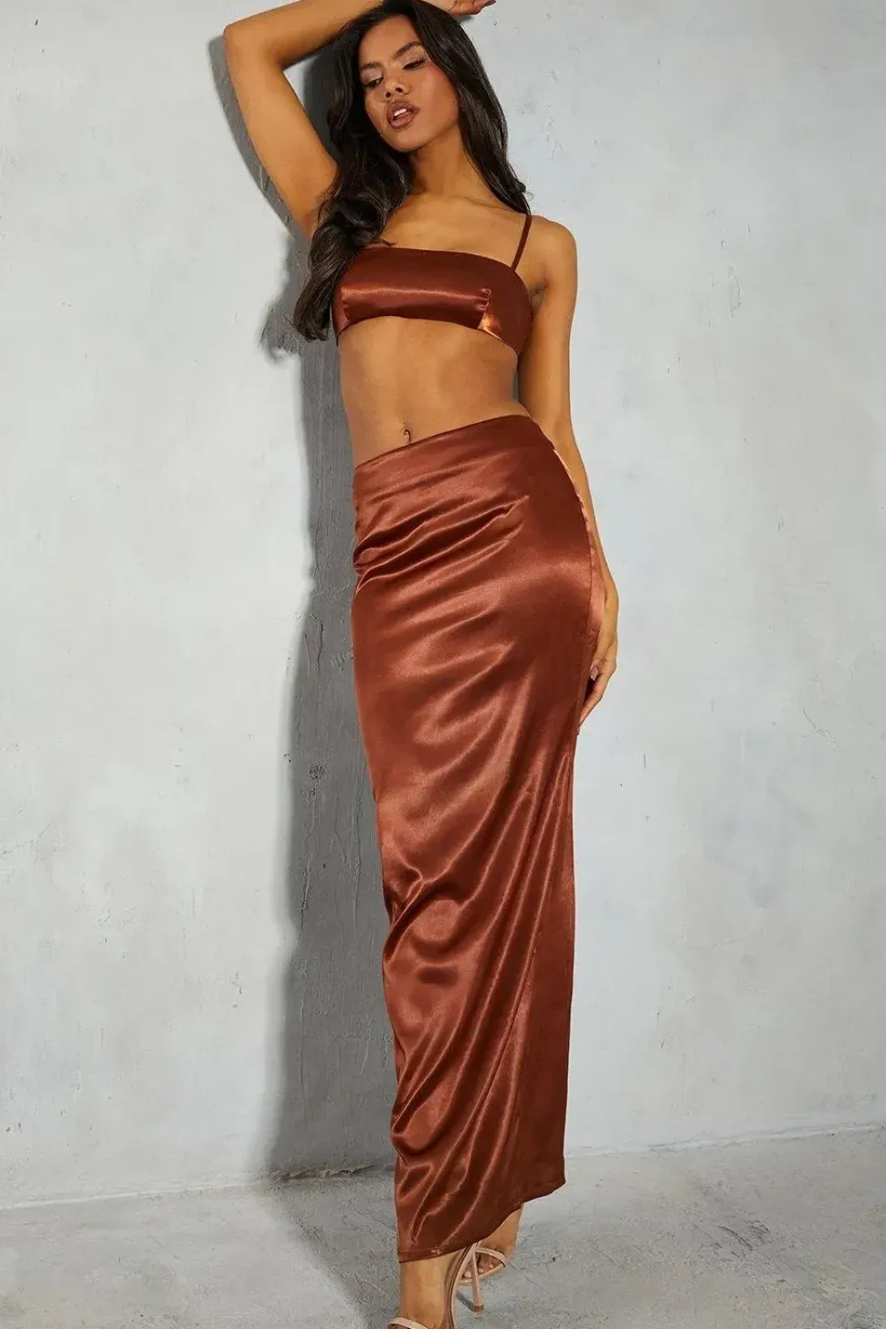 Premium Satin High Waisted Column Maxi Skirt