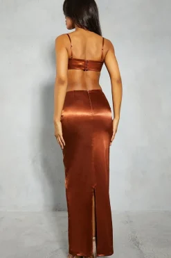 Premium Satin High Waisted Column Maxi Skirt