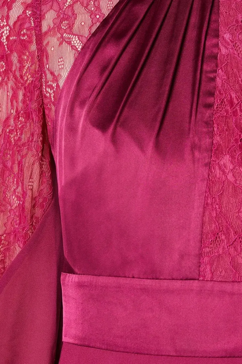 Premium Satin, Lace And Chiffon Mix Midi Wedding Guest Dress
