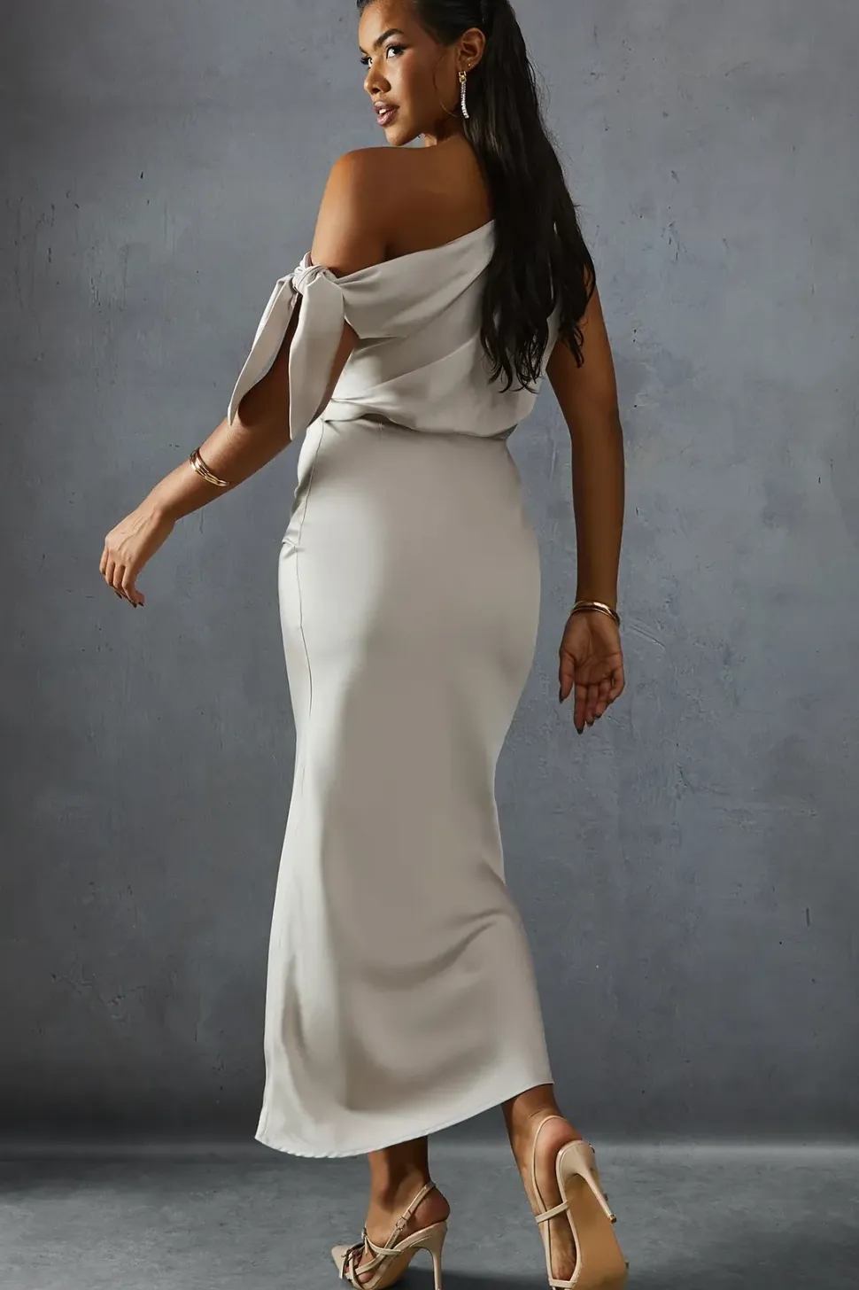 Premium Satin Off Shoulder Fishtail Bridesmaid Dress