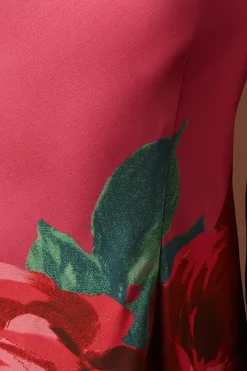 Premium Satin Placement Print Button Detail Maxi Dress