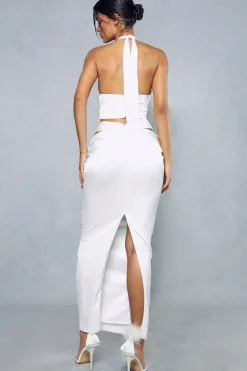 Premium Satin Pleated Cross Front Detail Maxi Skirt