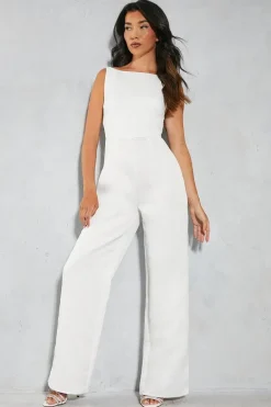 Premium Satin Sleeveless Bow Back Straight Leg Jumpsuit