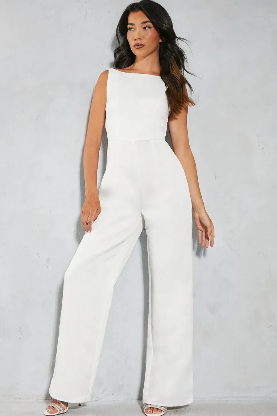 Premium Satin Sleeveless Bow Back Straight Leg Jumpsuit