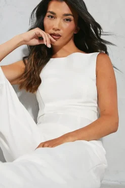 Premium Satin Sleeveless Bow Back Straight Leg Jumpsuit