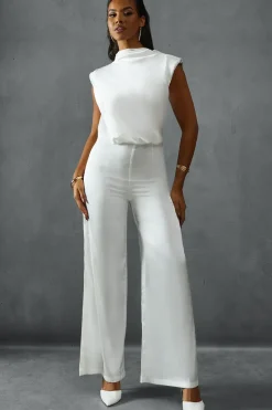 Premium Satin Sleeveless Cowl Back Jumpsuit