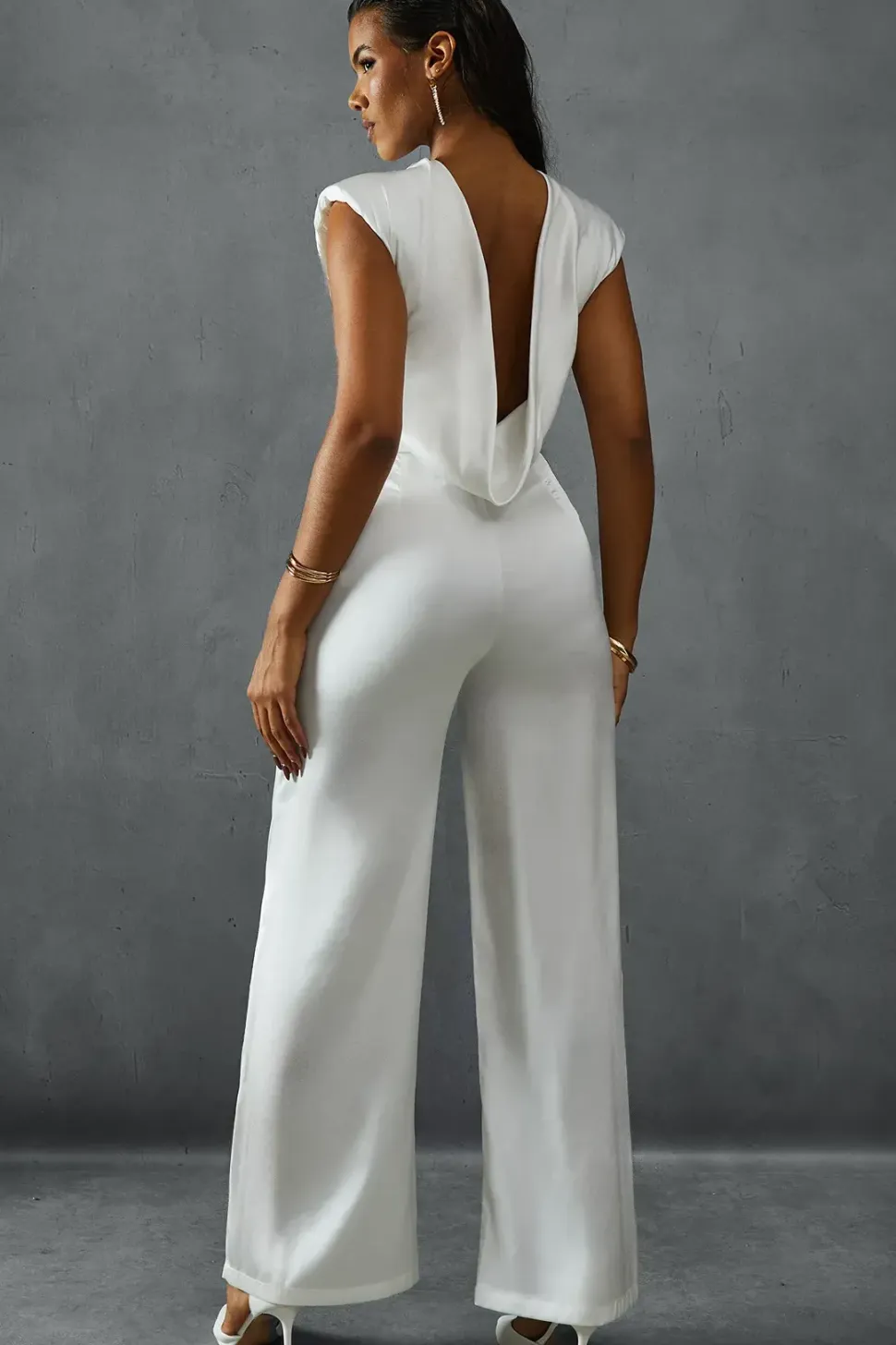 Premium Satin Sleeveless Cowl Back Jumpsuit