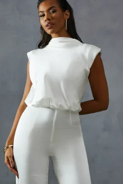 Premium Satin Sleeveless Cowl Back Jumpsuit