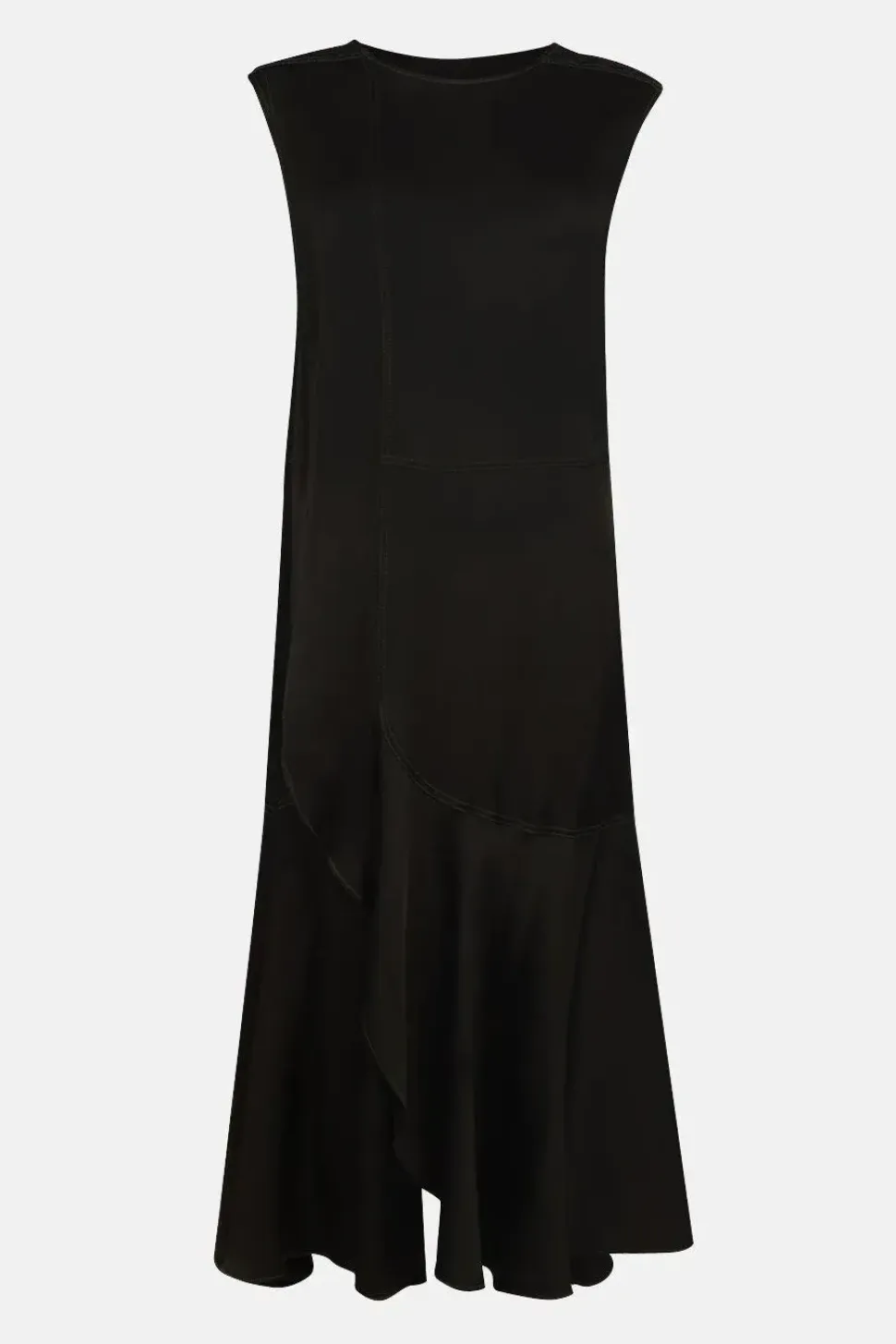 Premium Satin Sleeveless Midi Dress With Frill