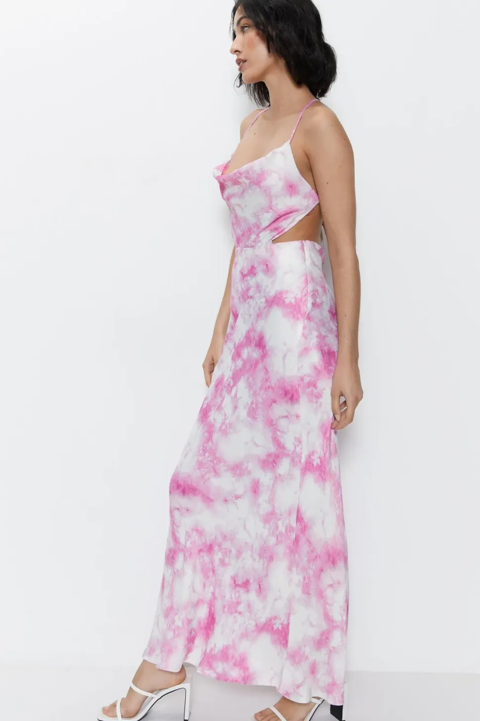 Premium Satin Tie Dye Strappy Back Maxi Dress
