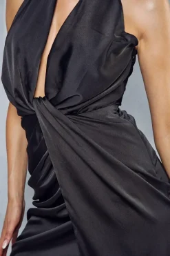 Premium Satin Twist Detail Mini Dress