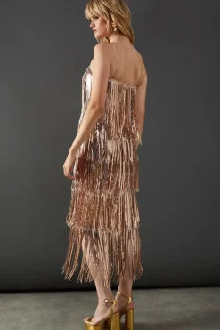 Premium Sequin Fringe Strappy Midi Dress