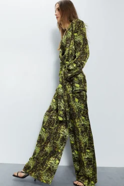 Premium Snake Printed Jacquard Wide Leg Trouser