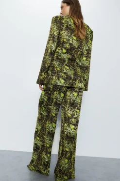 Premium Snake Printed Jacquard Wide Leg Trouser