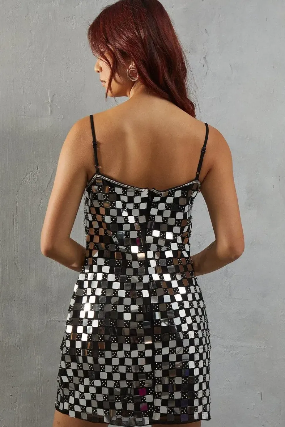 Premium Square Embellished Sequin Strappy Mini Dress