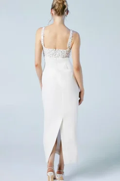 Premium Tailored Pearl And Diamante Sweetheart Crepe Midi Dress
