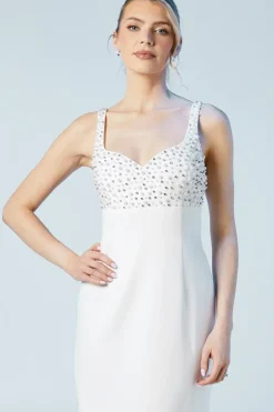 Premium Tailored Pearl And Diamante Sweetheart Crepe Midi Dress