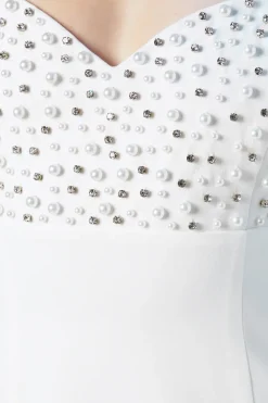 Premium Tailored Pearl And Diamante Sweetheart Crepe Midi Dress