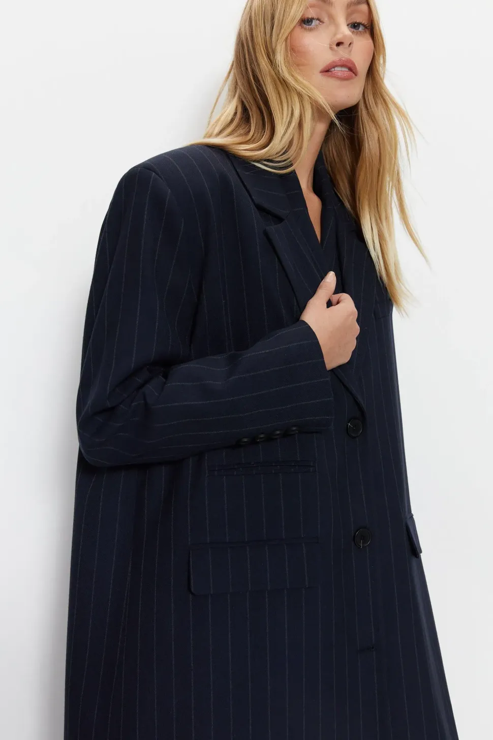 Premium Tailored Pinstripe Duster Coat