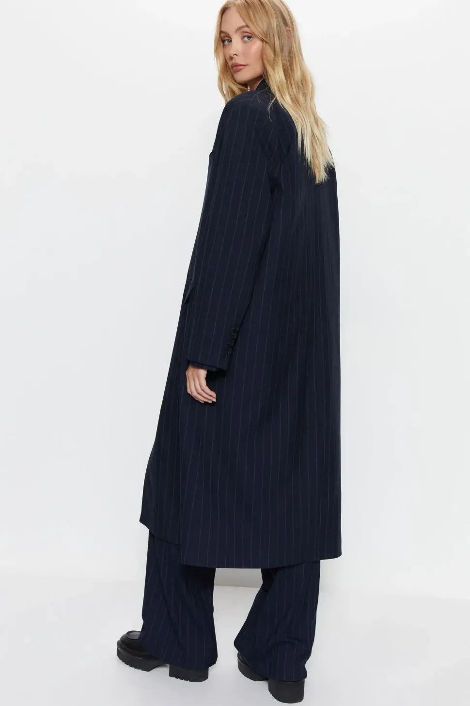 Premium Tailored Pinstripe Duster Coat