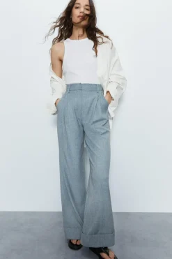 Premium Turn-up Hem Detail Wide Leg Trouser