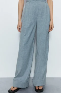 Premium Turn-up Hem Detail Wide Leg Trouser
