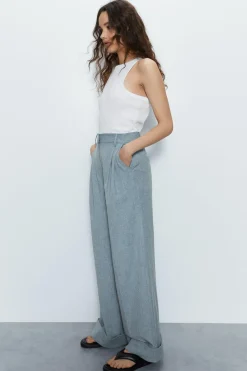 Premium Turn-up Hem Detail Wide Leg Trouser